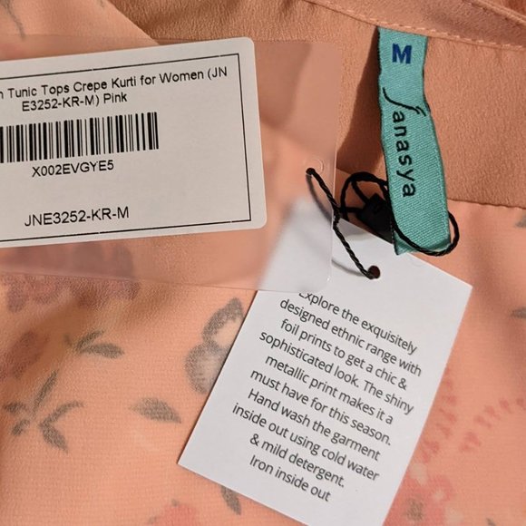 Janasya Floral Peach Sheer Crepe Overlay 3/4 Sleeves Maxi Dress - S/M NWT - Picture 5 of 6